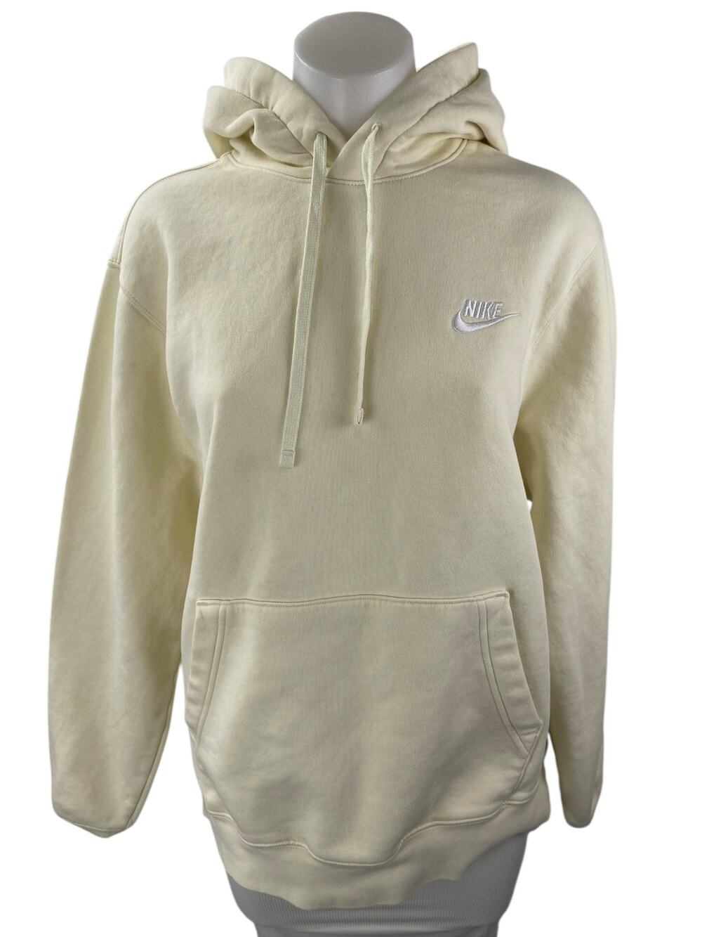 Nike Women's Cream Embroidered Logo Swoosh Hoodie Hooded Sweatshirt Top Size M